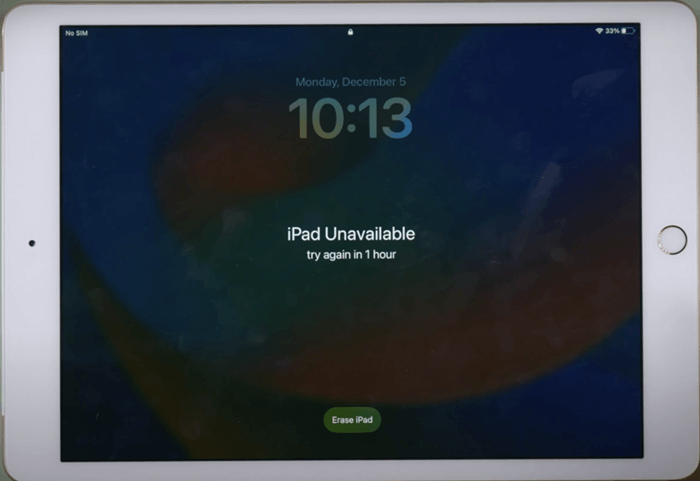 ipad is disabled try again in 1 hour