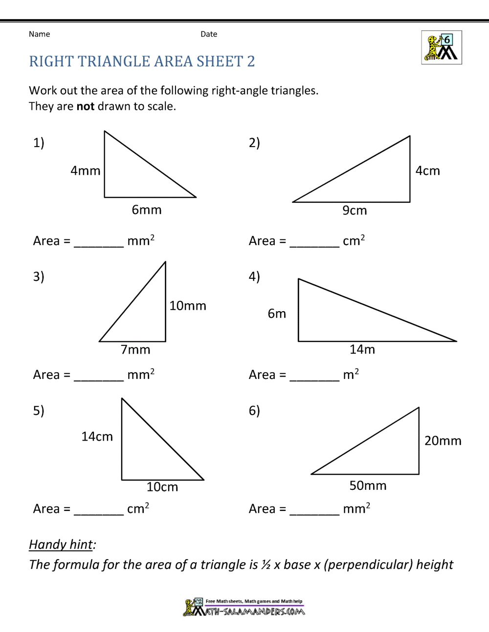 finding area of triangles worksheet