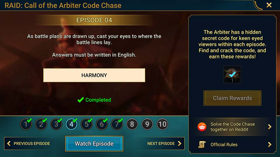 call of the arbiter episode 4 code