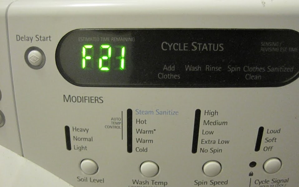 kenmore washer code f21