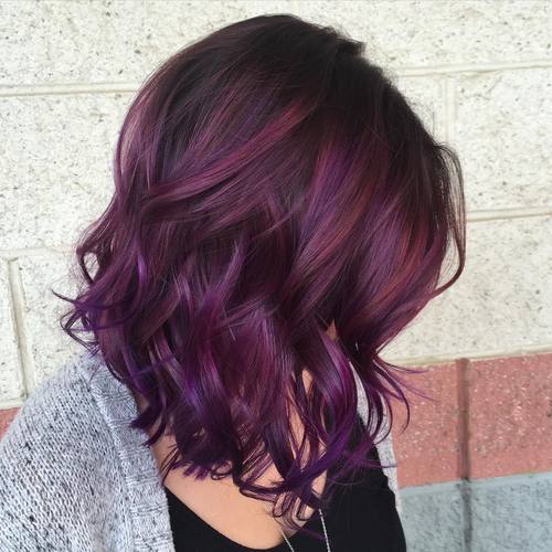 violet highlights on dark hair