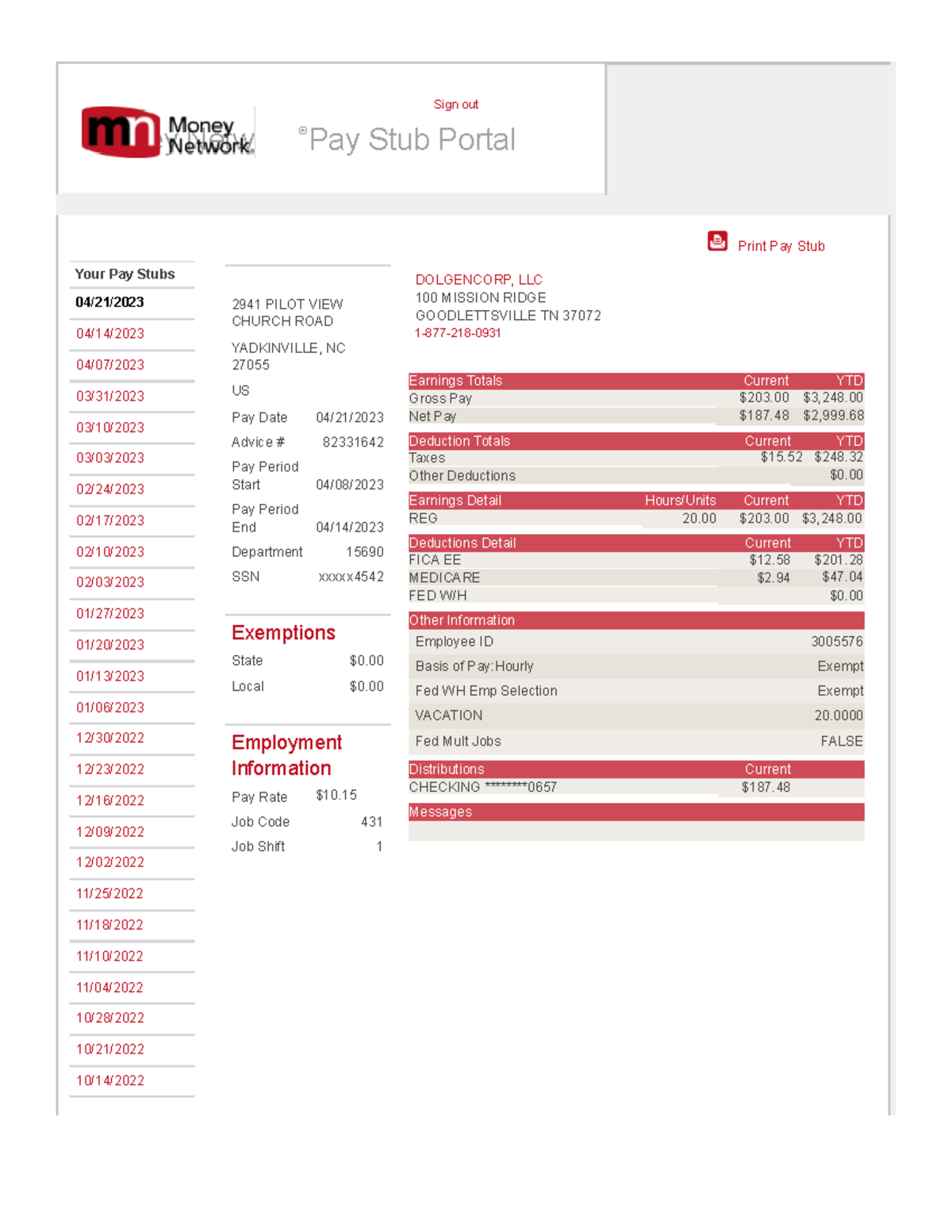 money network pay stub portal