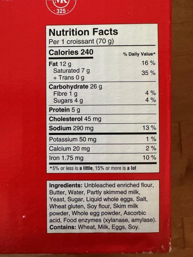 nutrition facts costco croissant