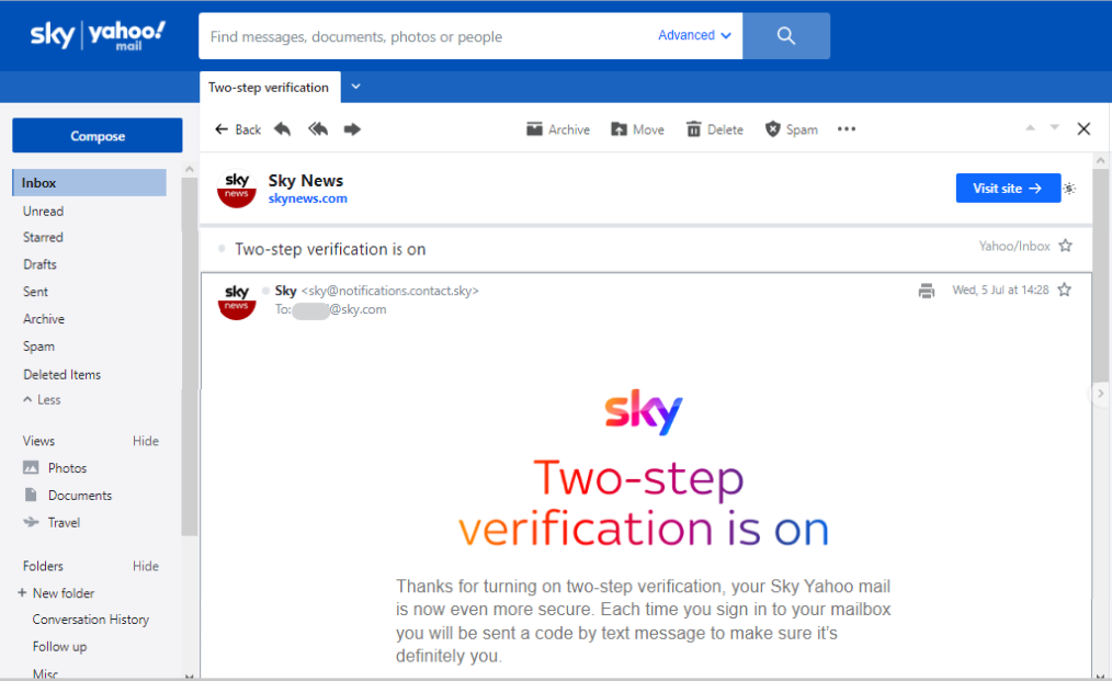 sky email yahoo