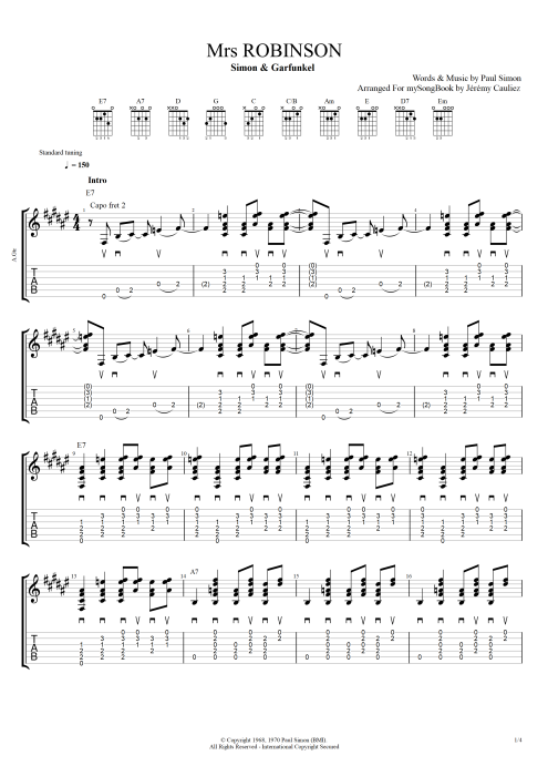 mrs robinson guitar tab