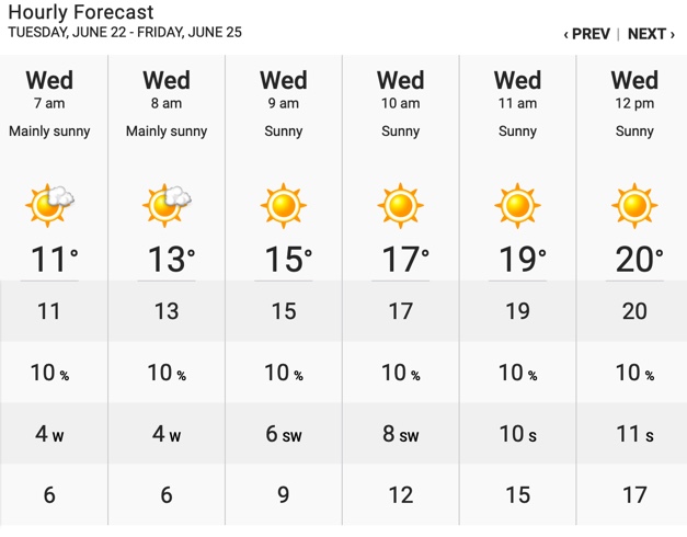 toronto hourly weather