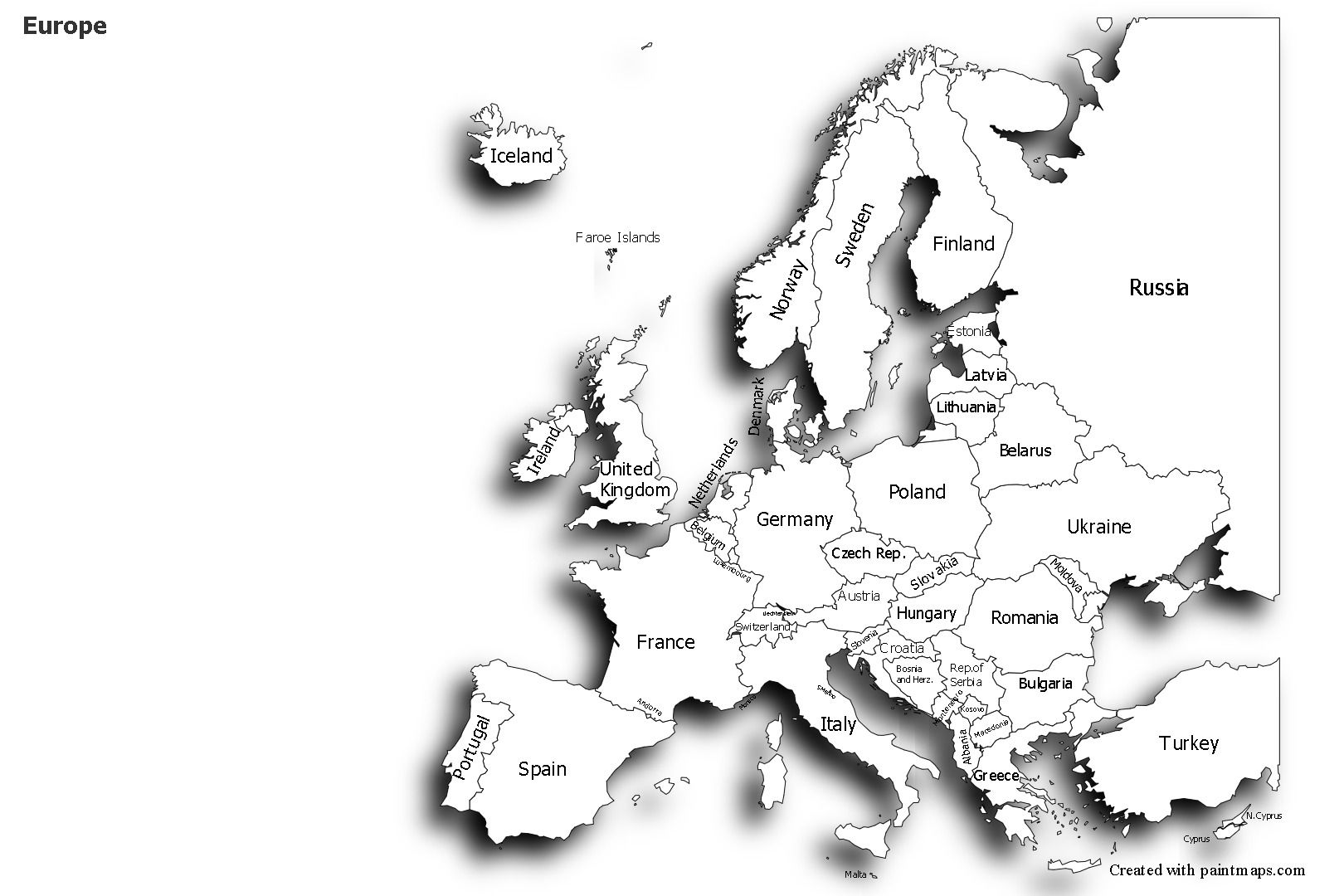 mapa del continente europeo blanco y negro