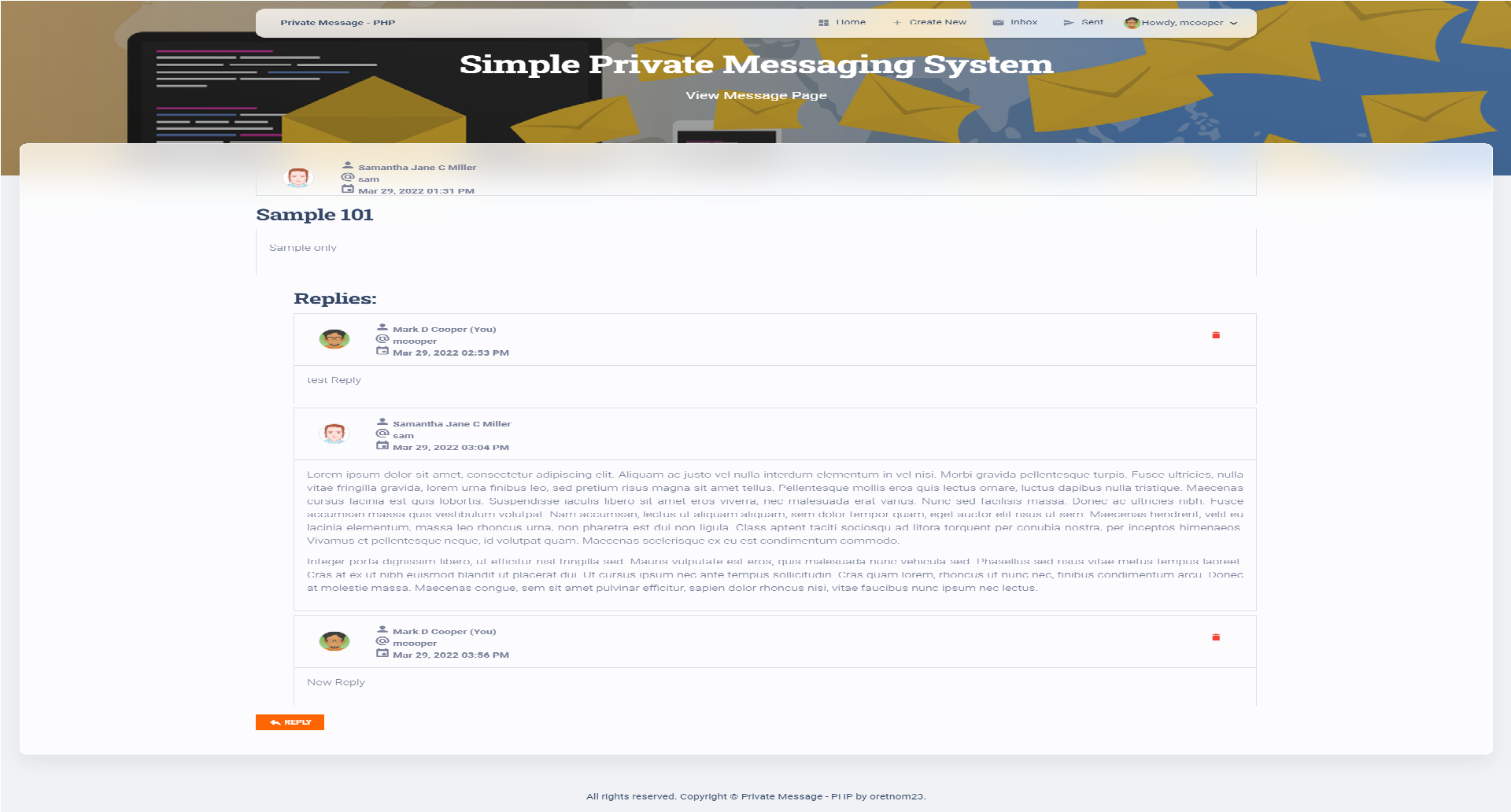 internal messaging system php