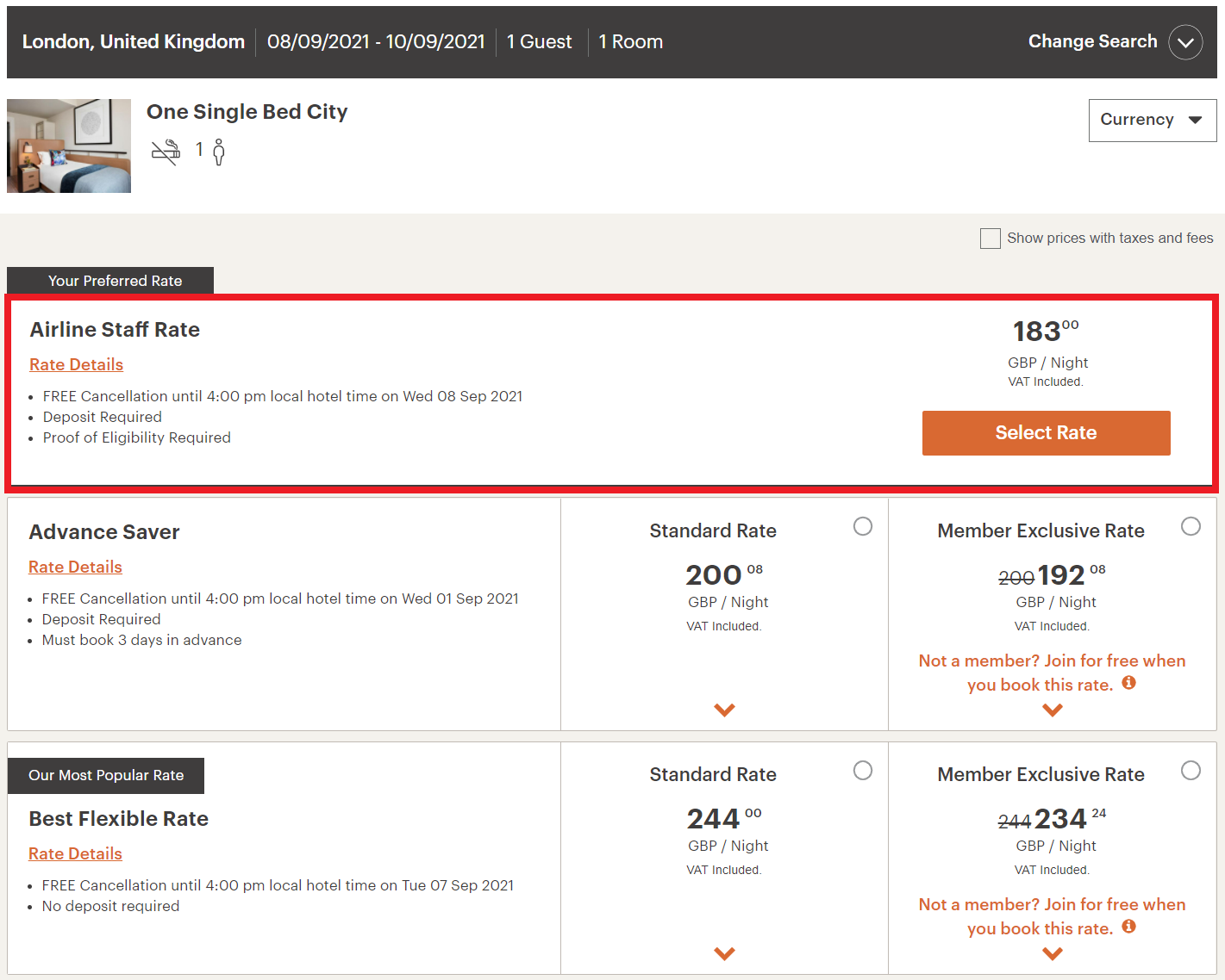 airline staff rate ihg