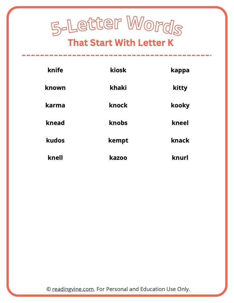 5 letter words k a