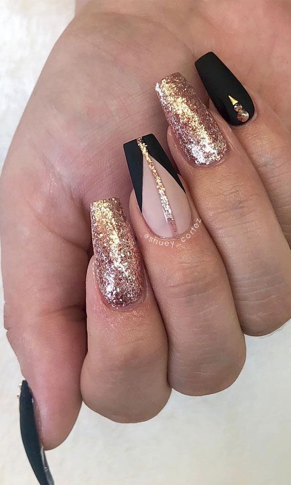 black with gold nails