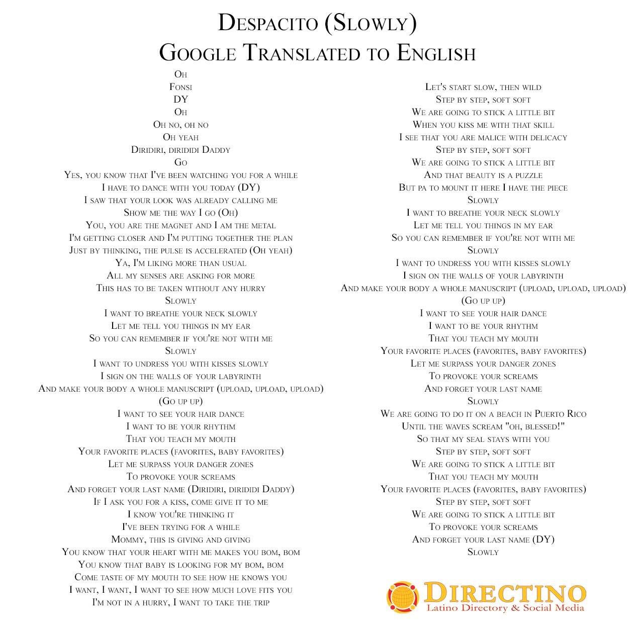 despacito in english lyrics