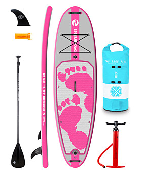 2 bare feet paddle boards