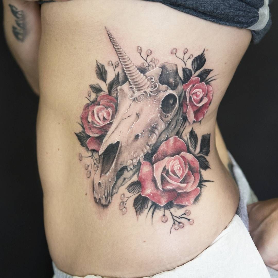 unicorn skull tattoo