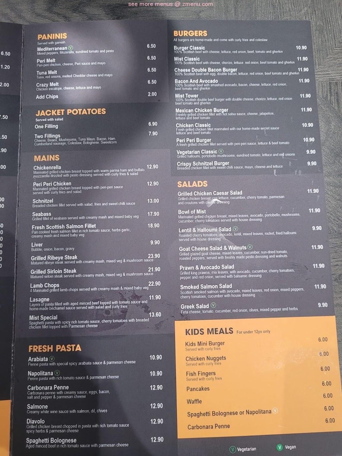 mist cafe bistro menu