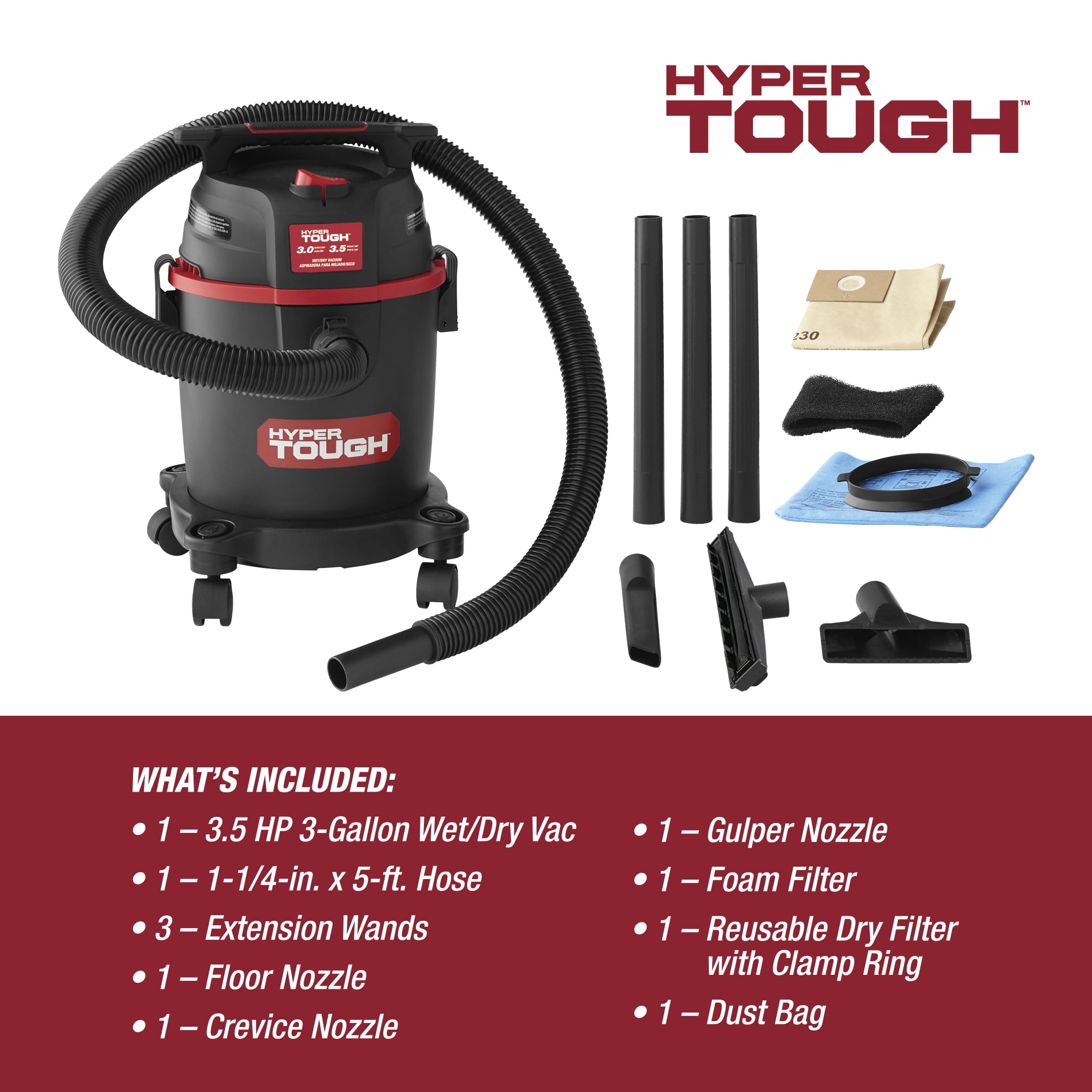 hyper tough wet dry vac 3 gallon