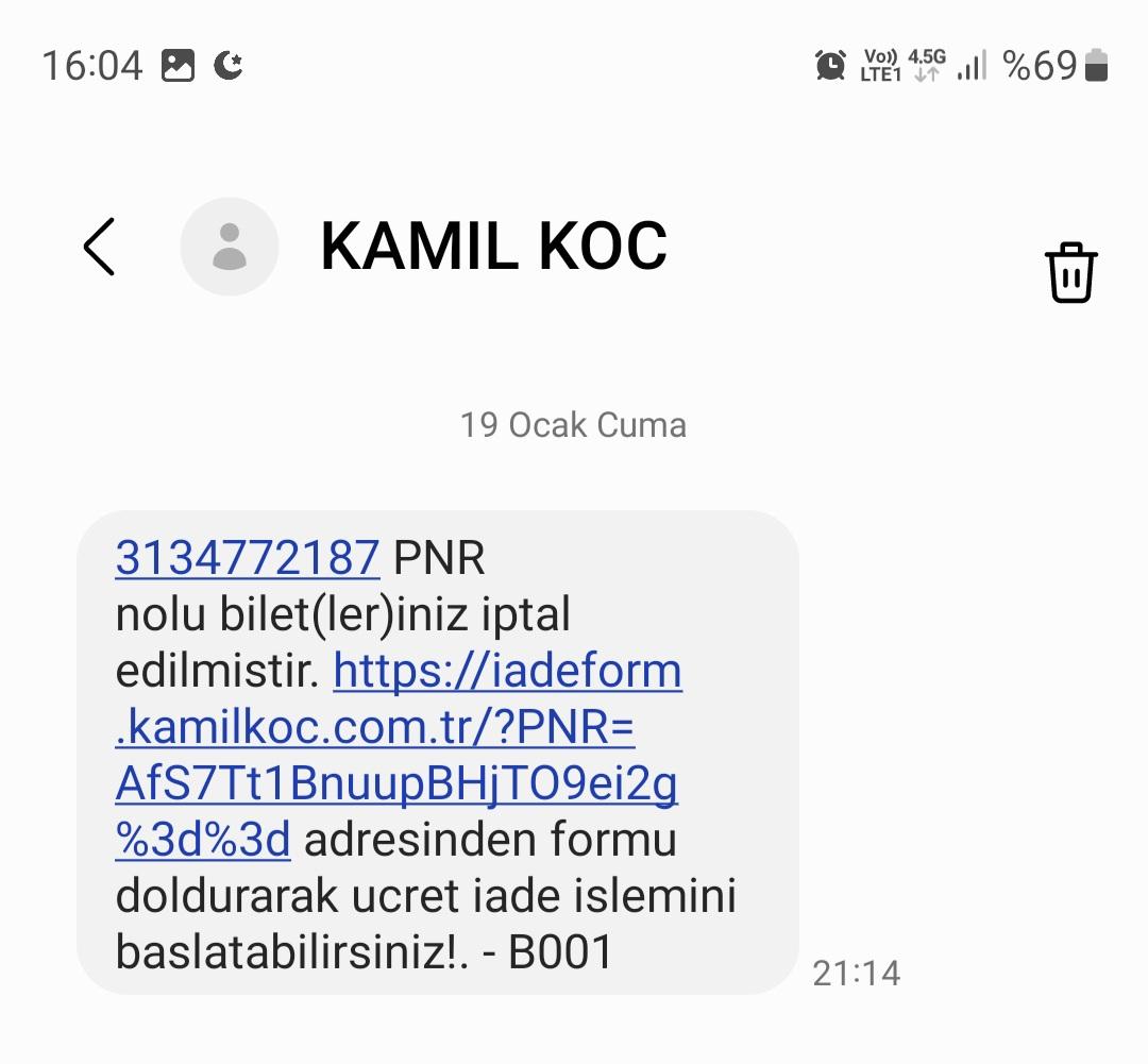 kamil koç bilet iptali ücret iadesi