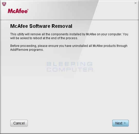 mcafee software removal tool