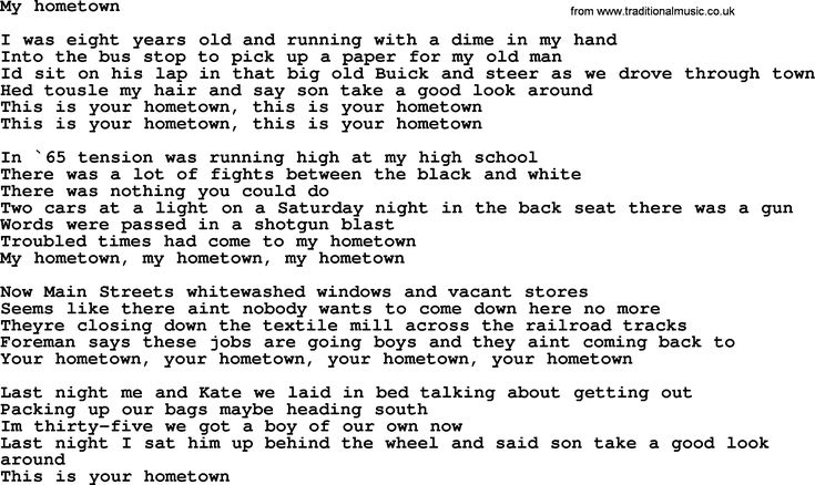 my hometown song lyrics