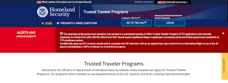 official trusted traveler program website