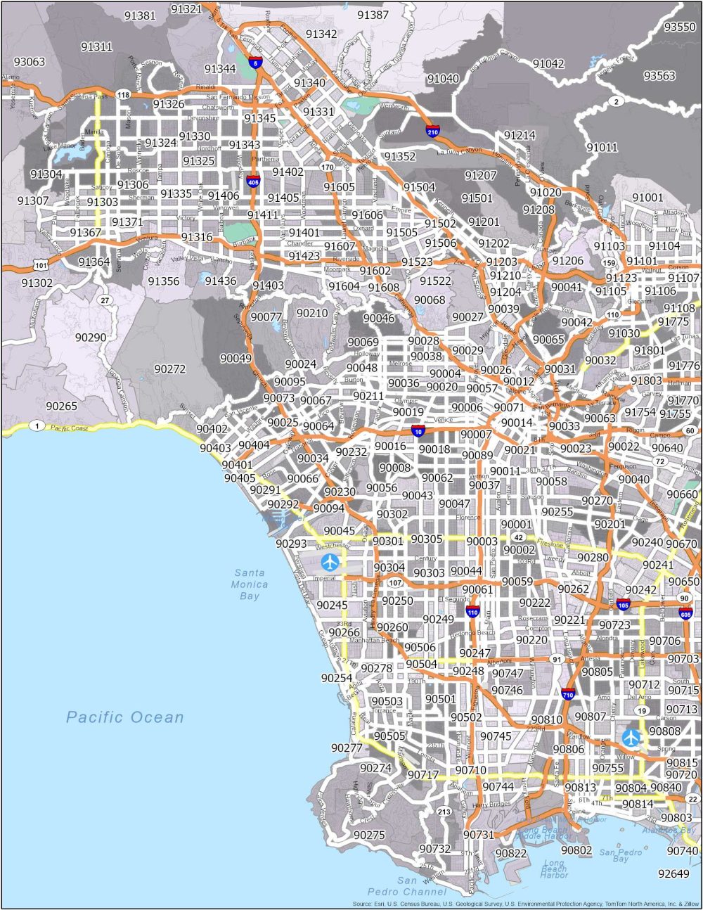 los angeles ca united states zip code