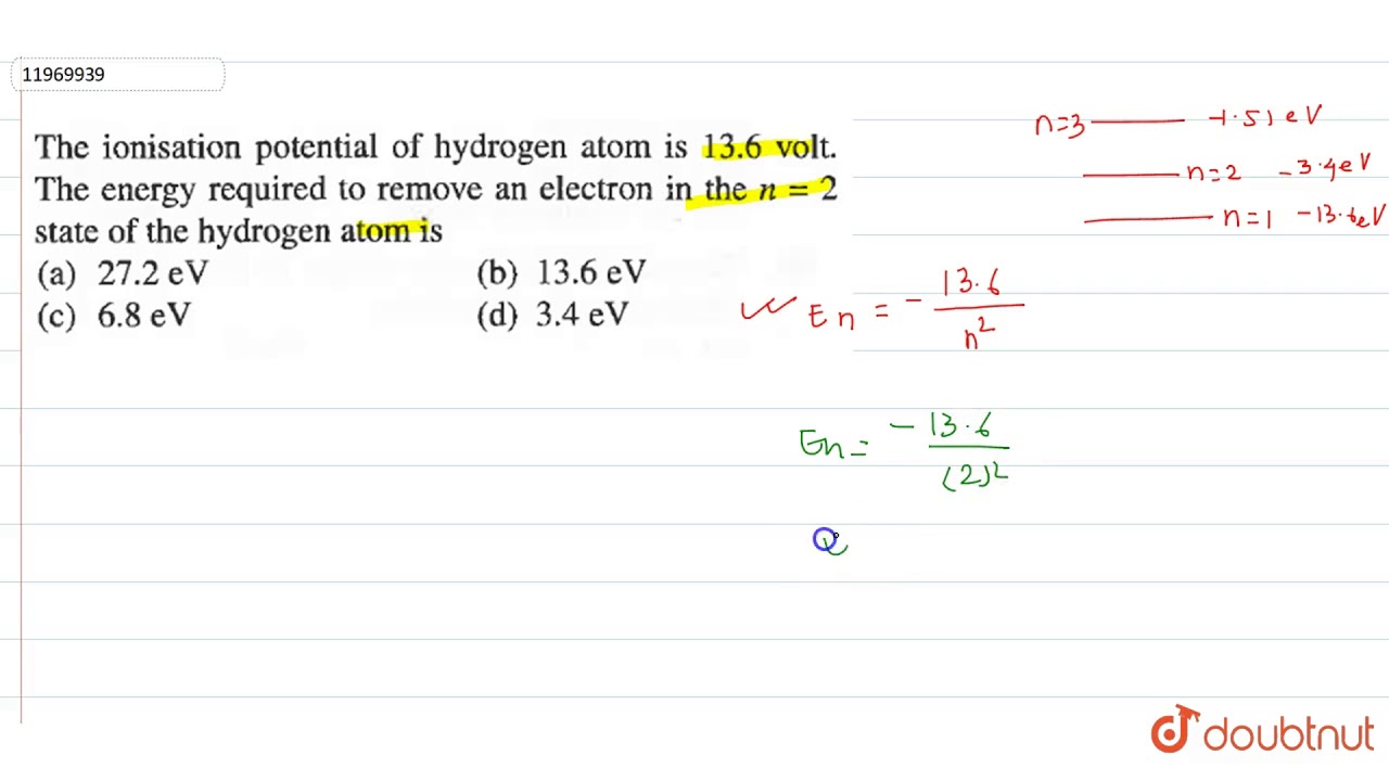 the ionization energy of hydrogen atom is 13.6