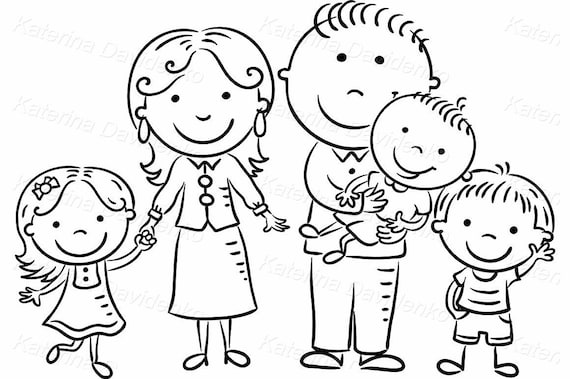 big family clipart black and white