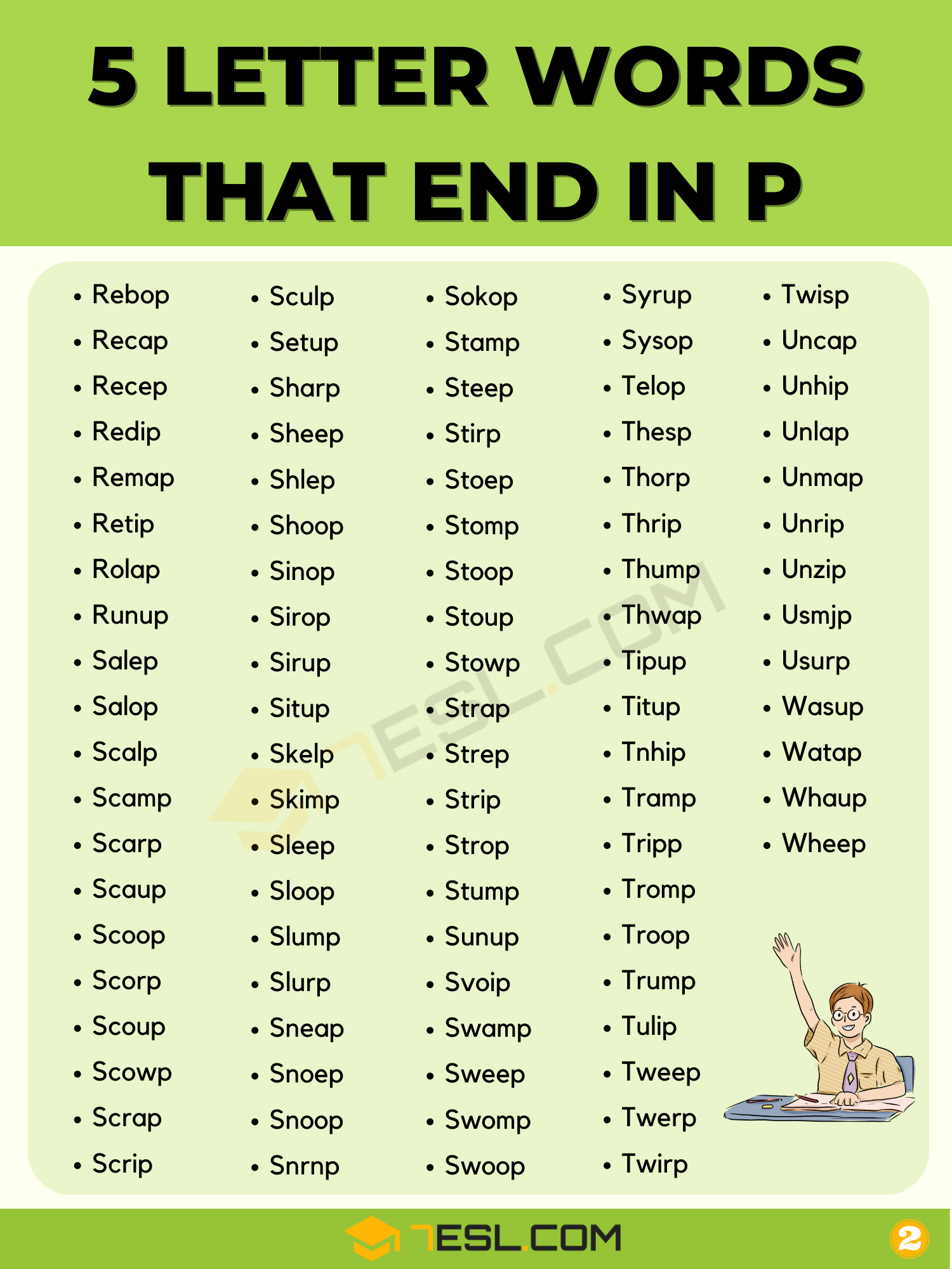 5 letter words ending with p