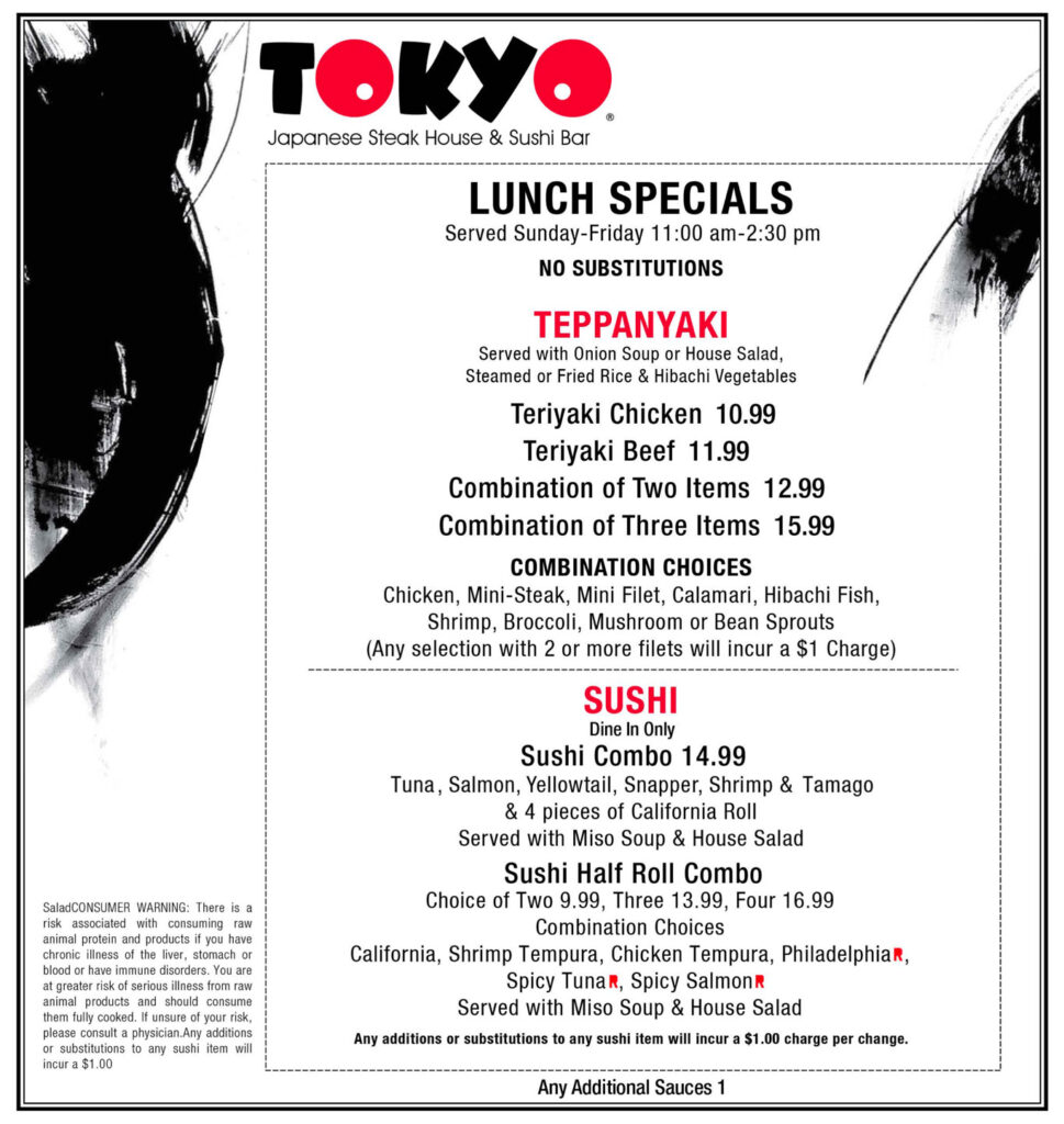 tokyo beaumont menu