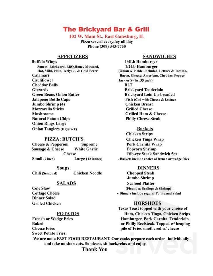 brickyard bar and grill menu