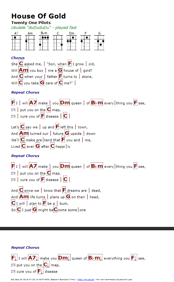 house of gold ukulele chords twenty one pilots