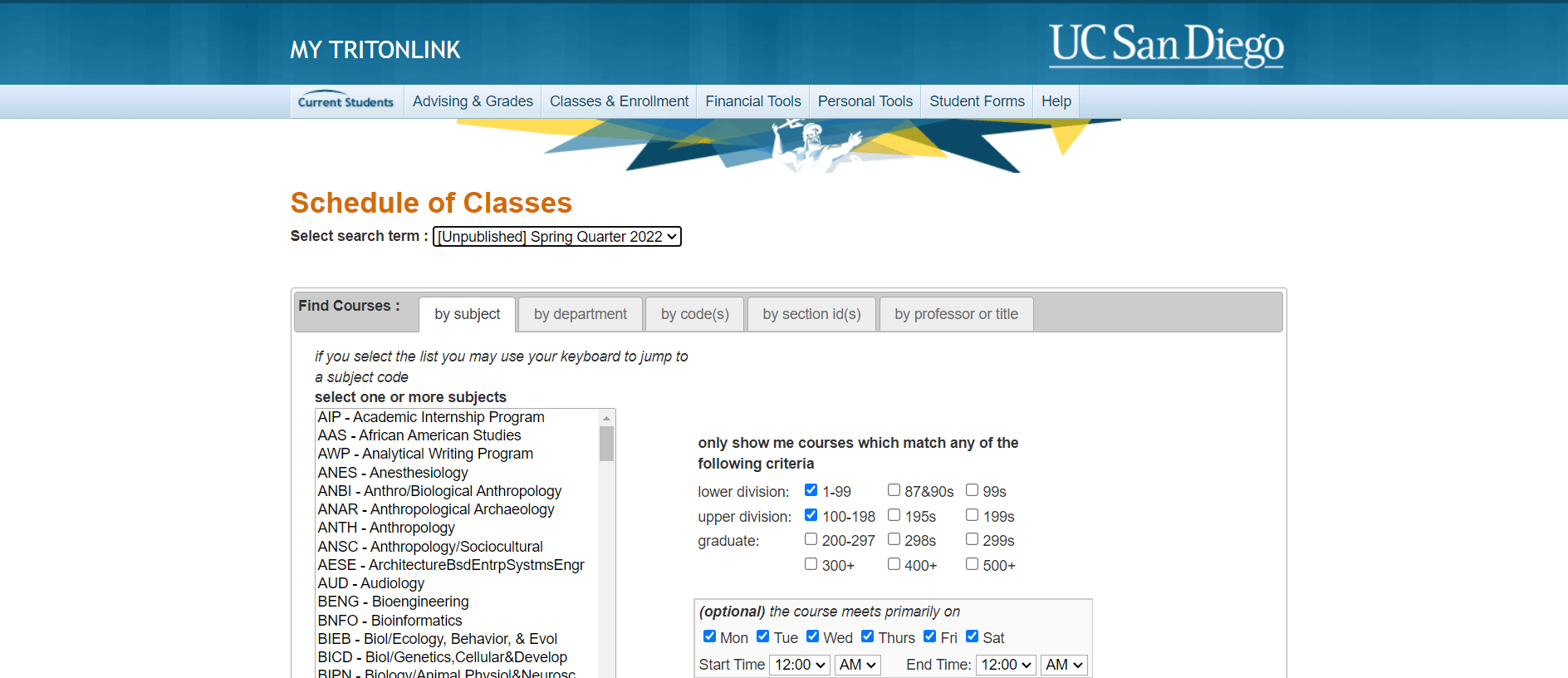 ucsd schedule of classes