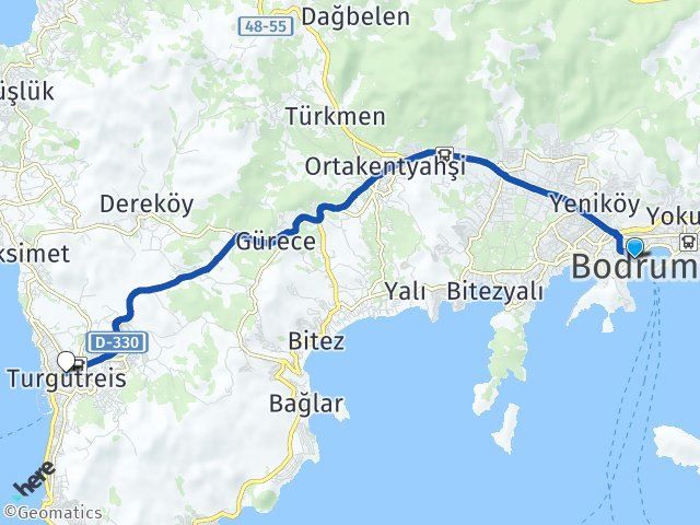 izmir bodrum turgutreis kaç km