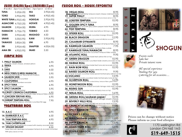 izakaya shogun menu