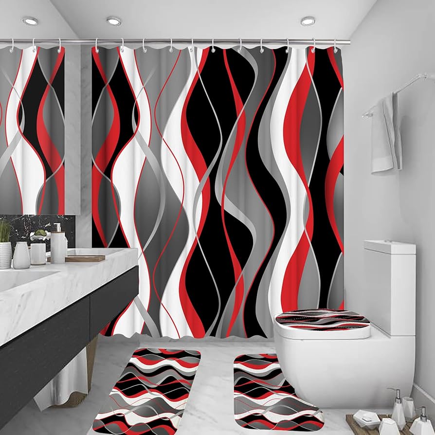 red bathroom shower curtains