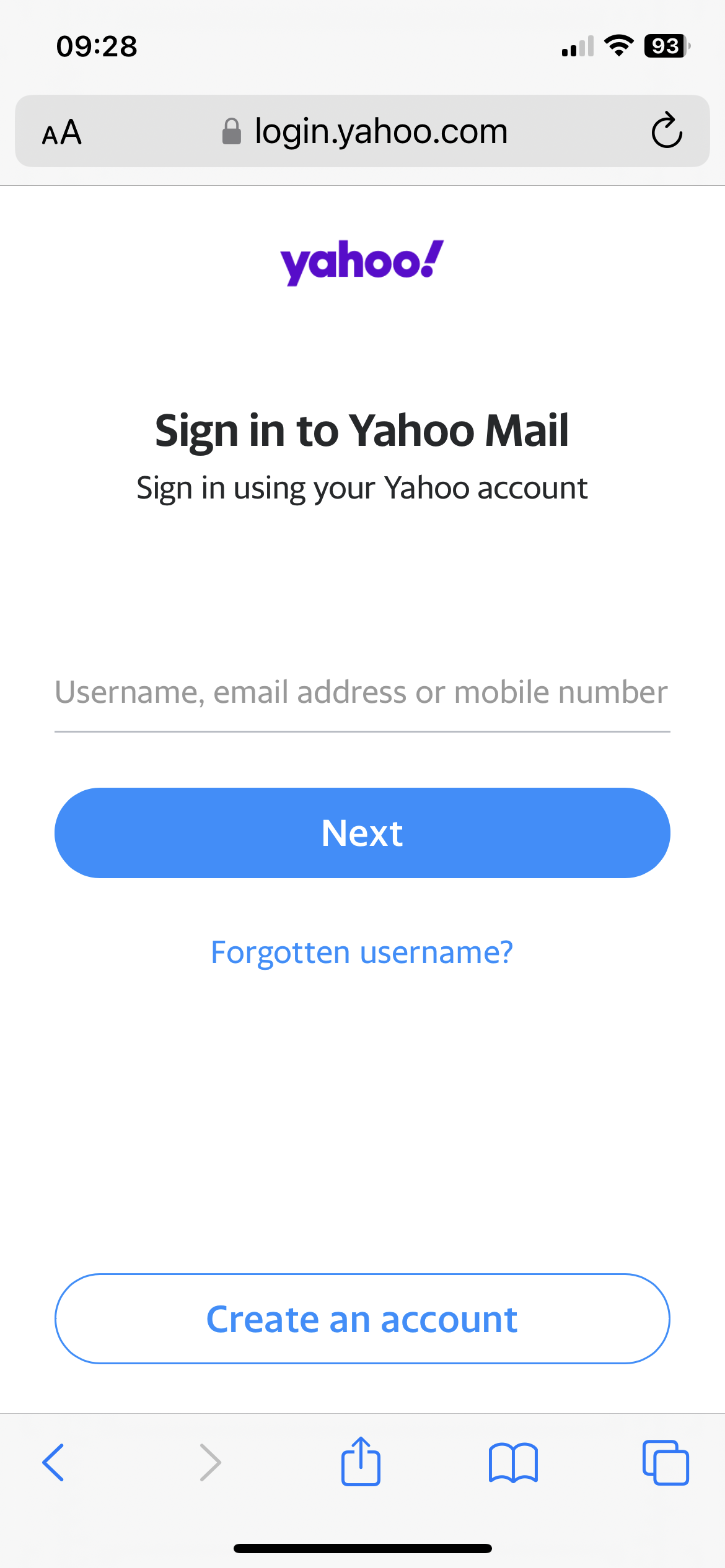 sky yahoo mail log in