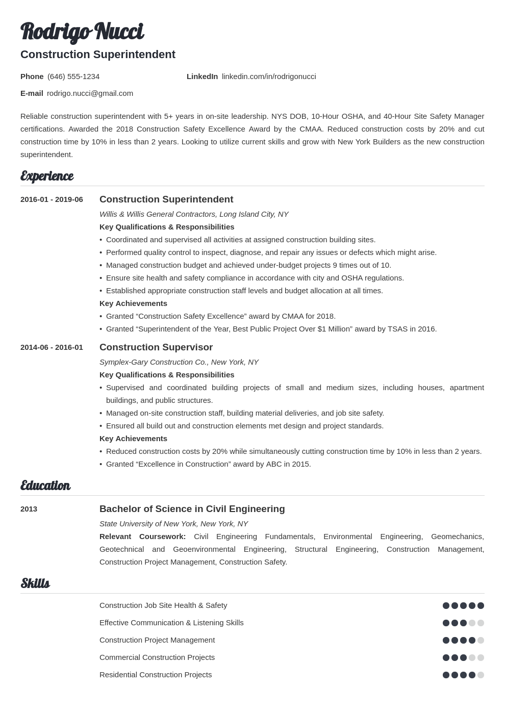 construction superintendent resume