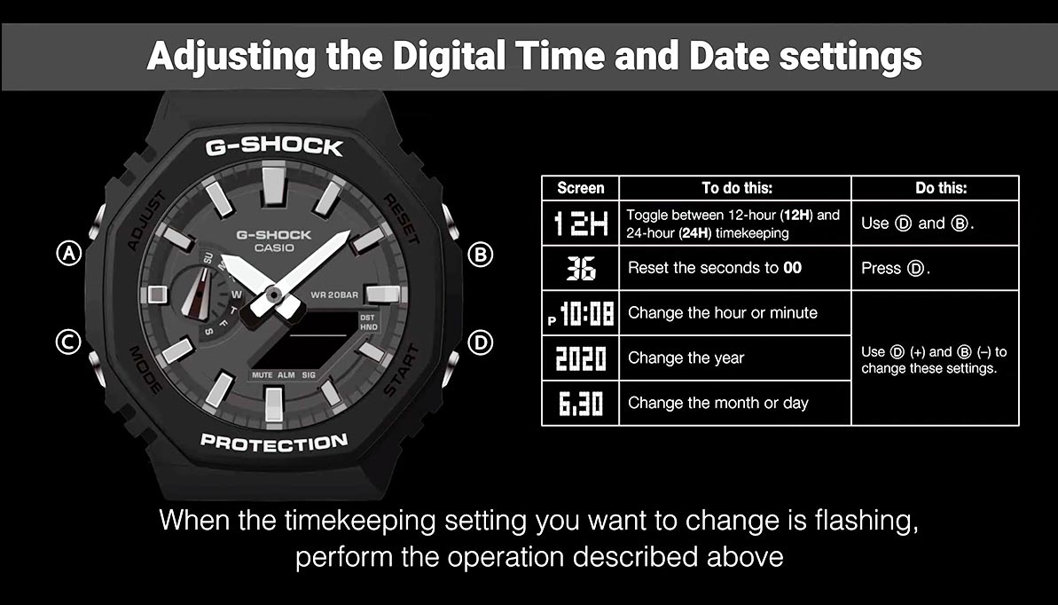 how to set the time on a gshock