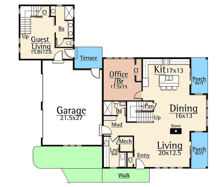 two separate living quarter house plans with attached guest house