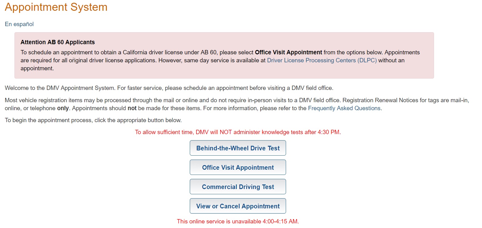 california dmv make appointment