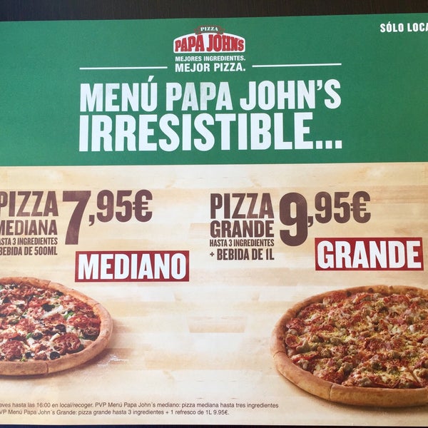 papa johns pizza madrid menú