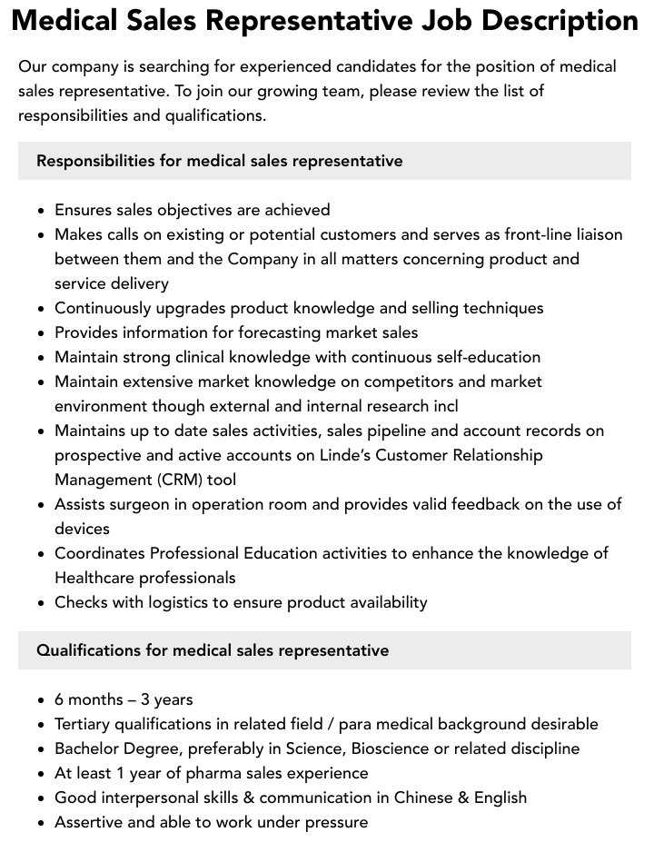 medical sales vacancies