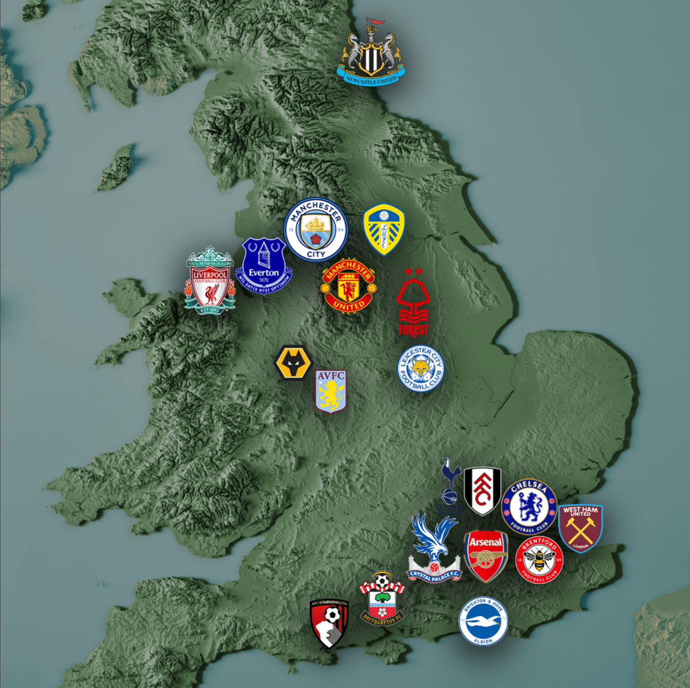 map premier league clubs