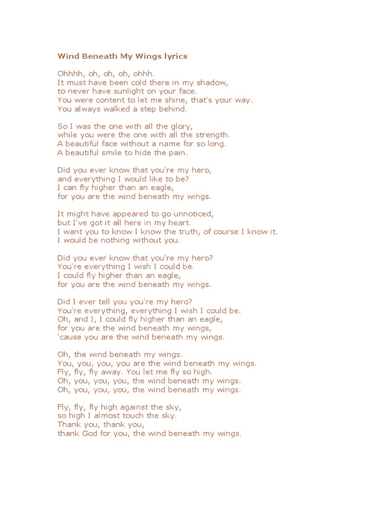 wind beneath my wings lyrics