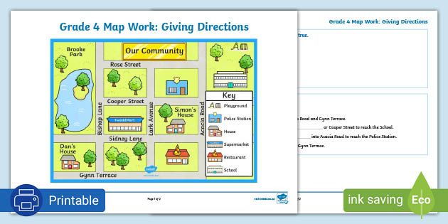 giving directions map worksheet