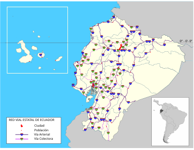 mapa vial del ecuador con distancias en kilometros