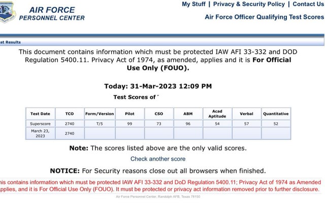 where to find afoqt scores