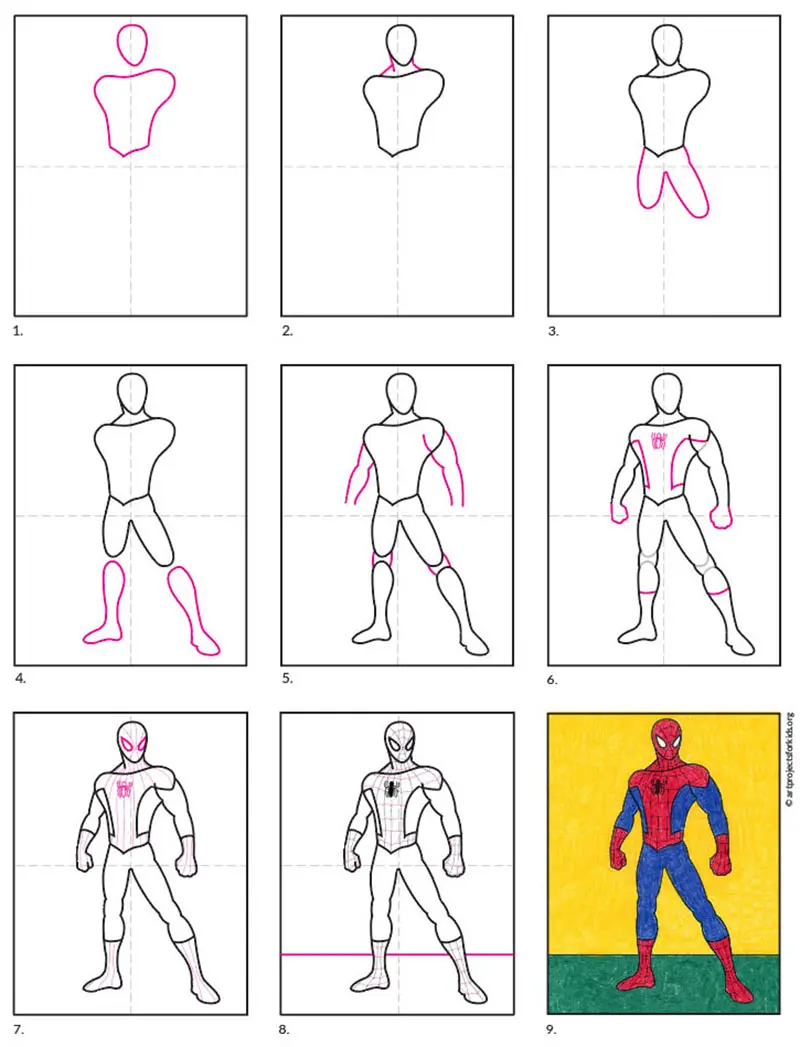 spider man drawing easy step by step