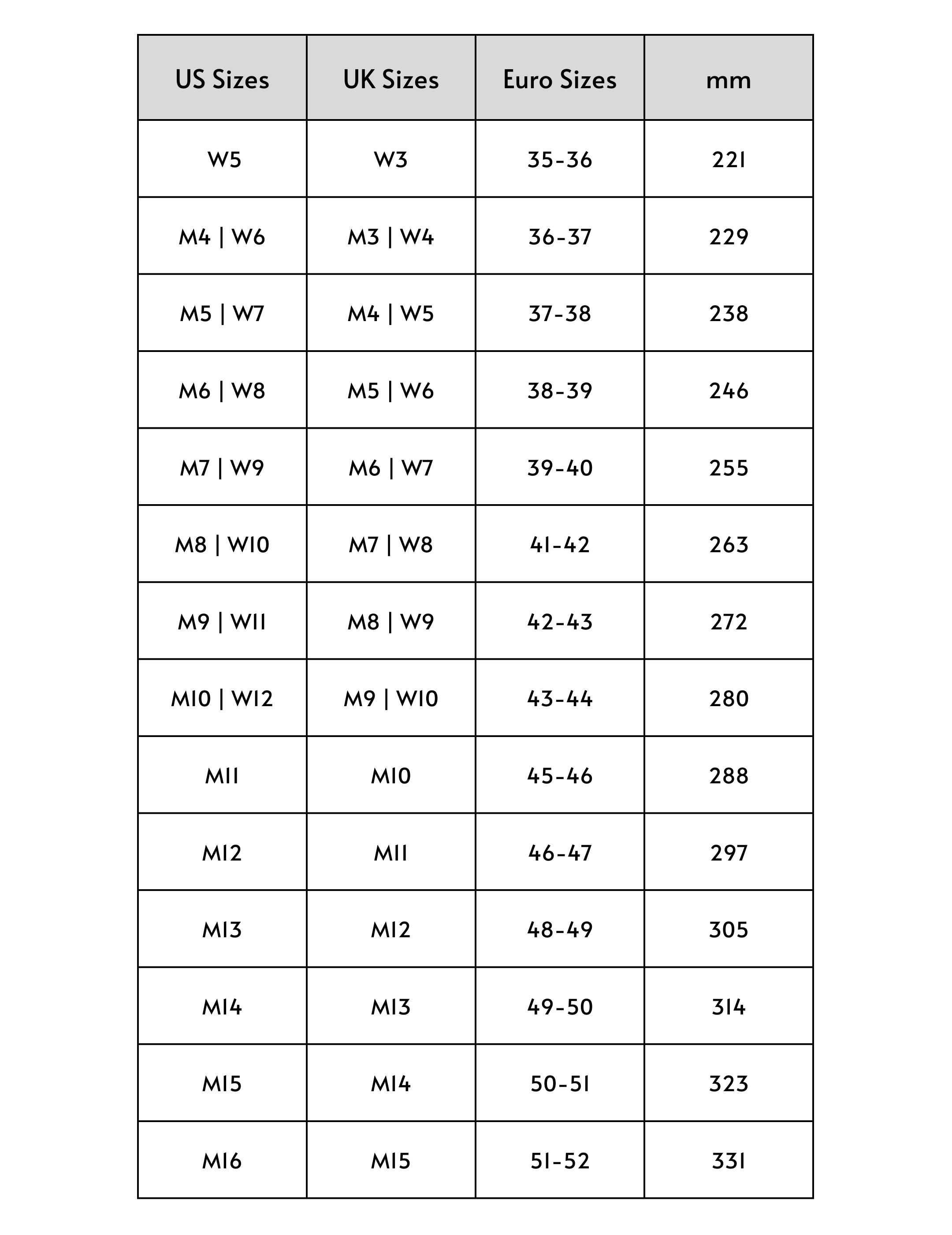 crocs size chart