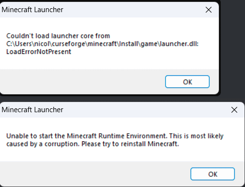 curseforge unable to update native launcher